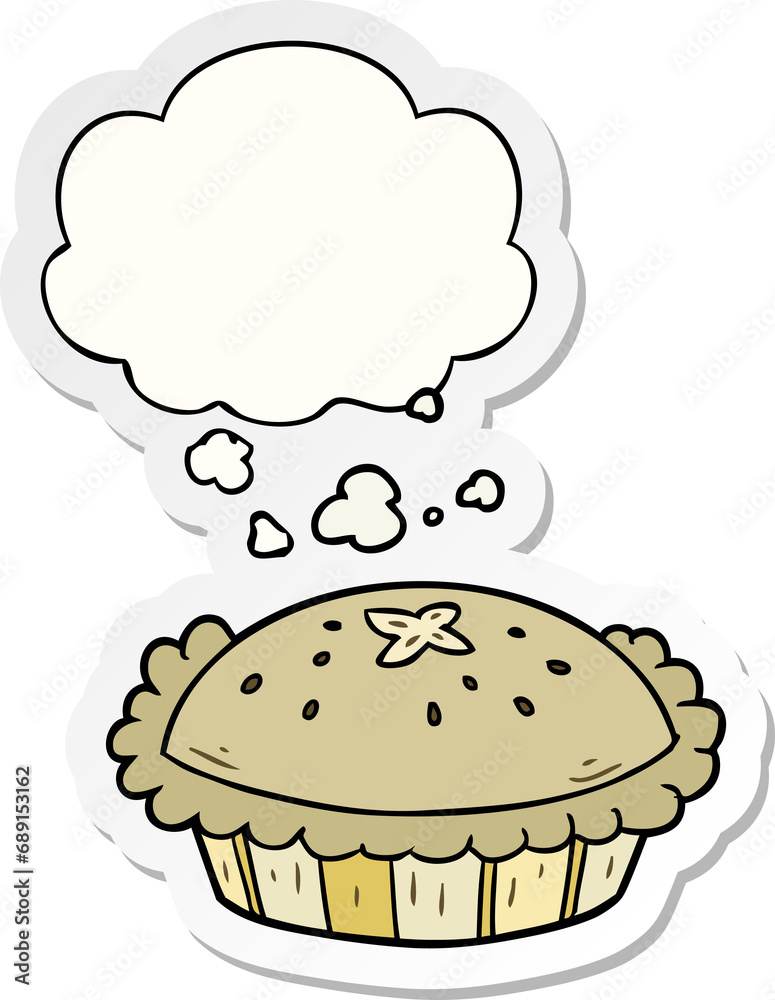 cartoon pie with thought bubble as a printed sticker cartoon pie with thought bubble as a printed sticker