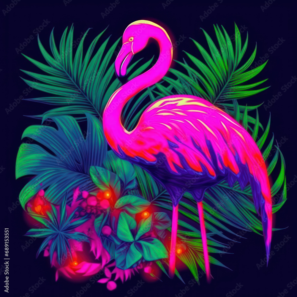 Fototapeta premium Neon Flamingo Flower: Bright Light Design