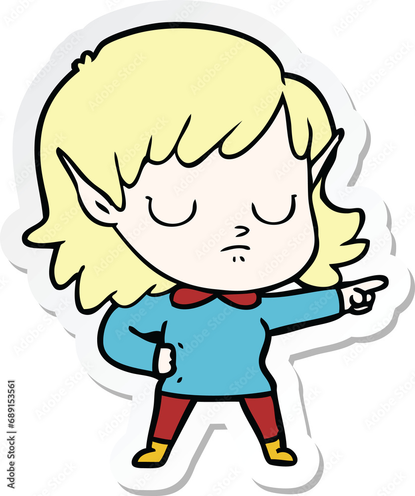 sticker of a cartoon elf girl