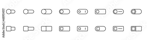 Set of toggle icons. Toggle switch line icon. Switch on and off slider. Power slider collection. Turn off switcher. Line toggle icon set. Editable stroke. Vector illustration. photo