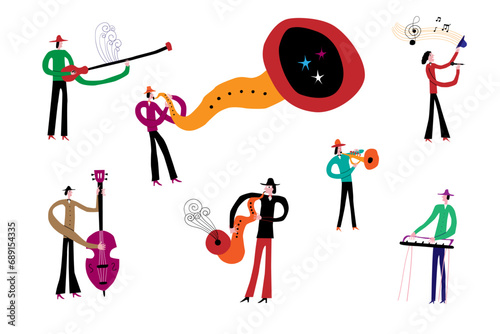 
jazz band musicians vector illustration , isolated cartoons design elementd

