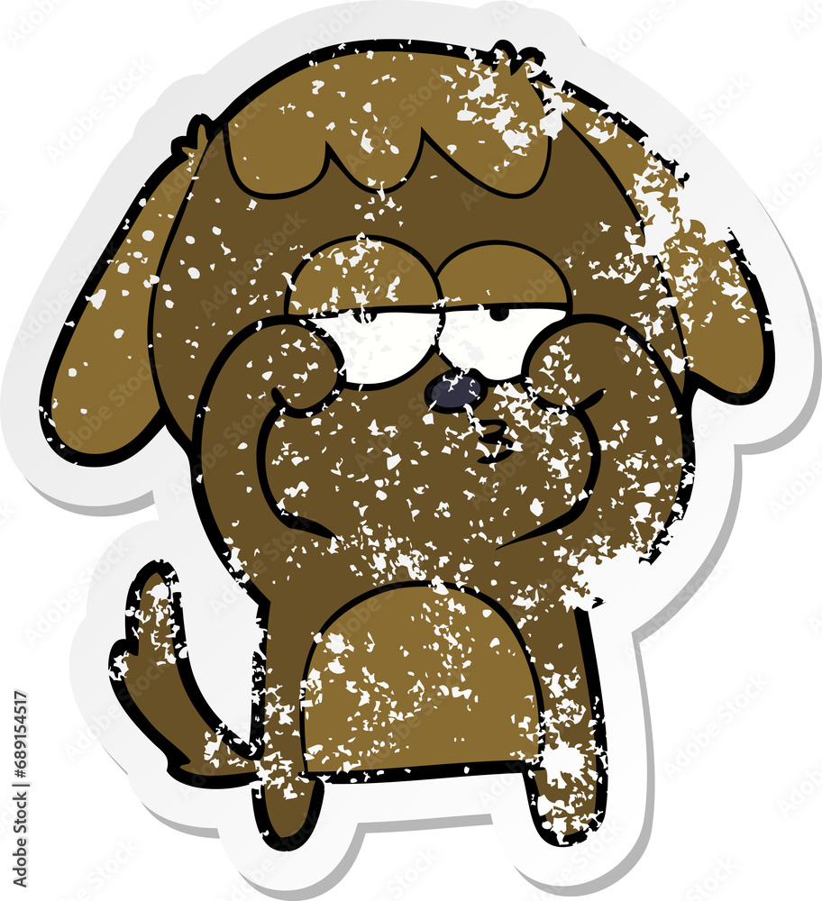 distressed sticker of a cartoon tired dog distressed sticker of a cartoon tired dog