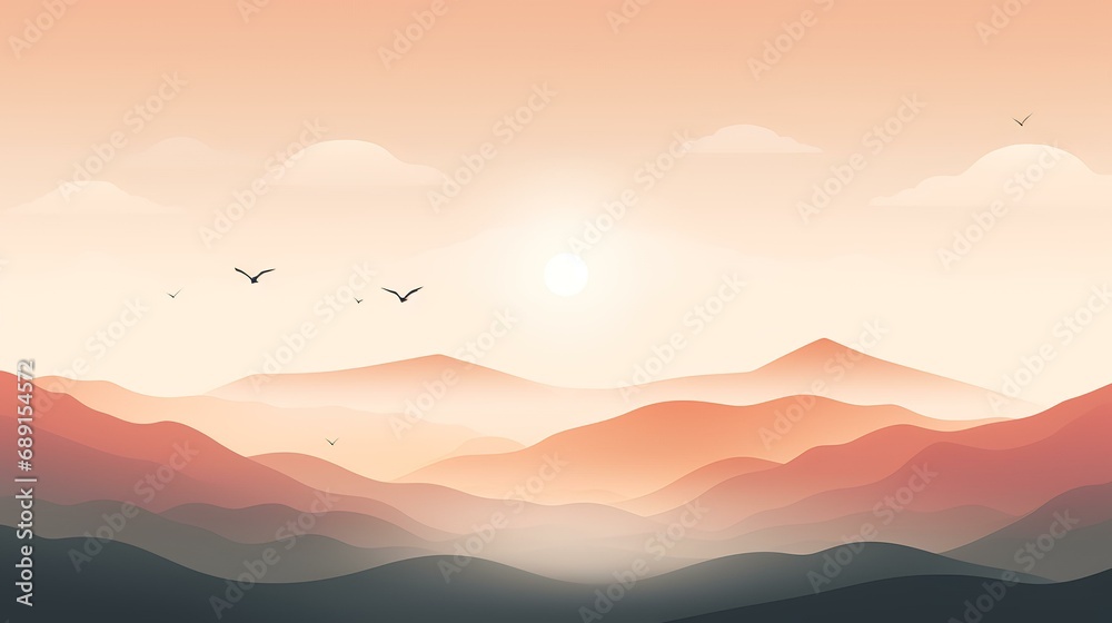 Landscape with mountains and sunset. Vector illustration for your design.