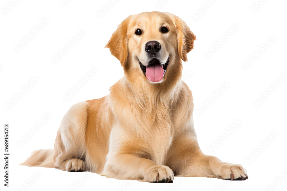 Cute And Friendly Golden Retriever Dog, Transparent White Background, Png.