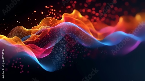 3d render  abstract background with colorful waves  lines and particles