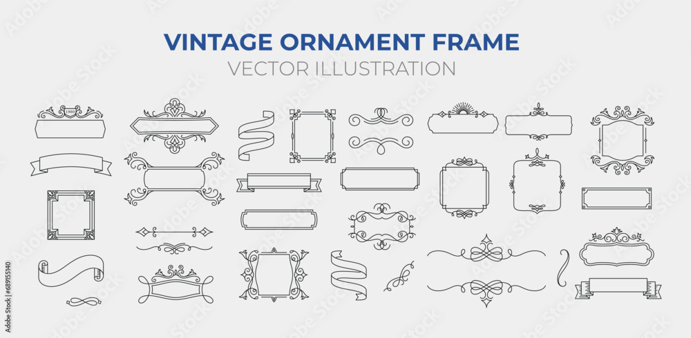 Vintage Ornament Frame. vintage floral ornament. decorative vector frames and borders. Ornate frames and scroll elements.  Isolated vector illustration signs set - obrazy, fototapety, plakaty 