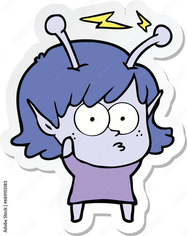 sticker of a cartoon alien girl sticker of a cartoon alien girl