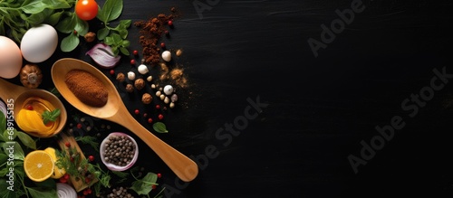 Dark background with a vege...