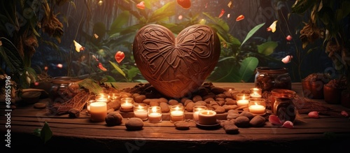 Ceremony area for cacao medicine for opening the heart Copy space image Place for adding text or design photo