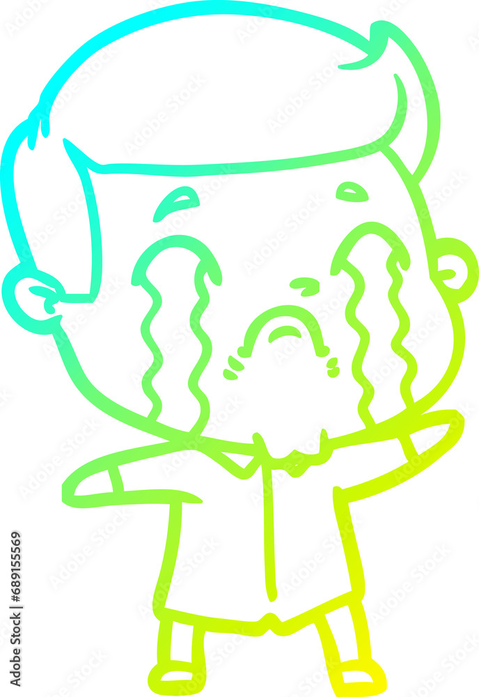 cold gradient line drawing of a cartoon man crying cold gradient line drawing of a cartoon man crying