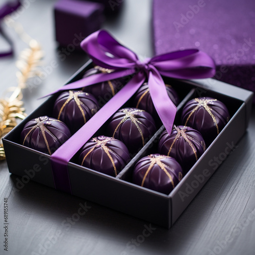set of little black-purple pralines created with Generative Ai © Andrii Yablonskyi