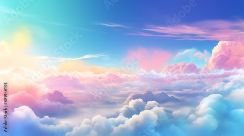 Beautiful clouds-cape with blue sky and sun. Vector illustration.  © Sumera