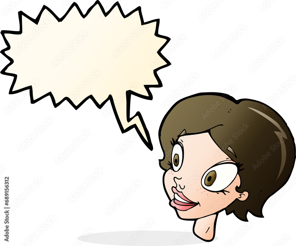 cartoon pretty female face with speech bubble cartoon pretty female face with speech bubble