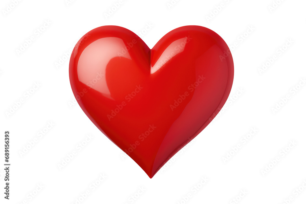 Isolated Red Heart Shape Sticker, Transparent White Background, Png.