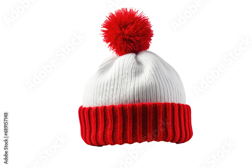 Isolated Red Santa Hat With Pompom On Transparent White Background For Christmas, Png.