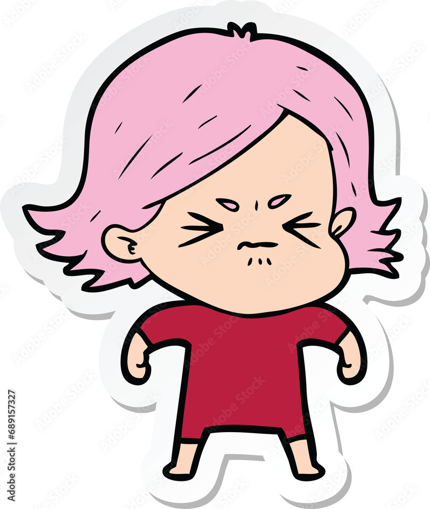 sticker of a cartoon angry woman