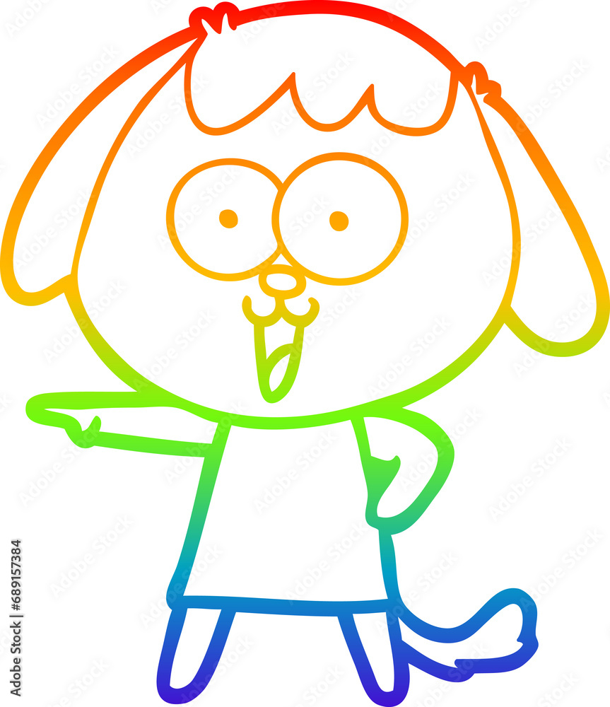 Obraz premium rainbow gradient line drawing of a cute cartoon dog