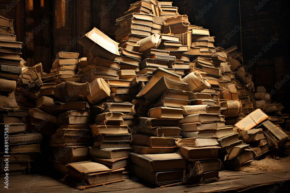 A huge number of old books folded at an angle created with Generative Ai A huge number of old books folded at an angle created with Generative Ai