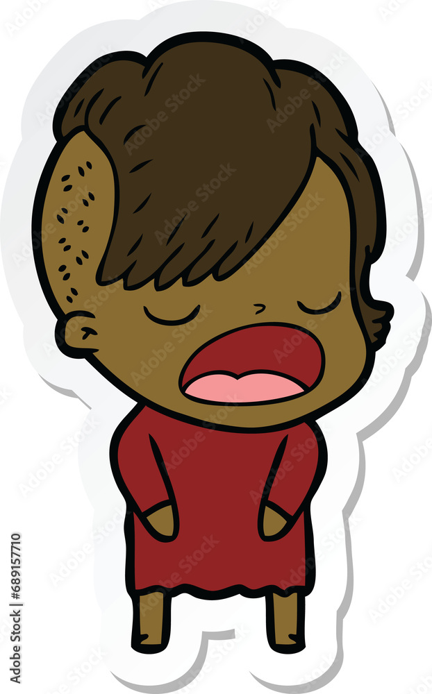 sticker of a cartoon cool hipster girl talking sticker of a cartoon cool hipster girl talking