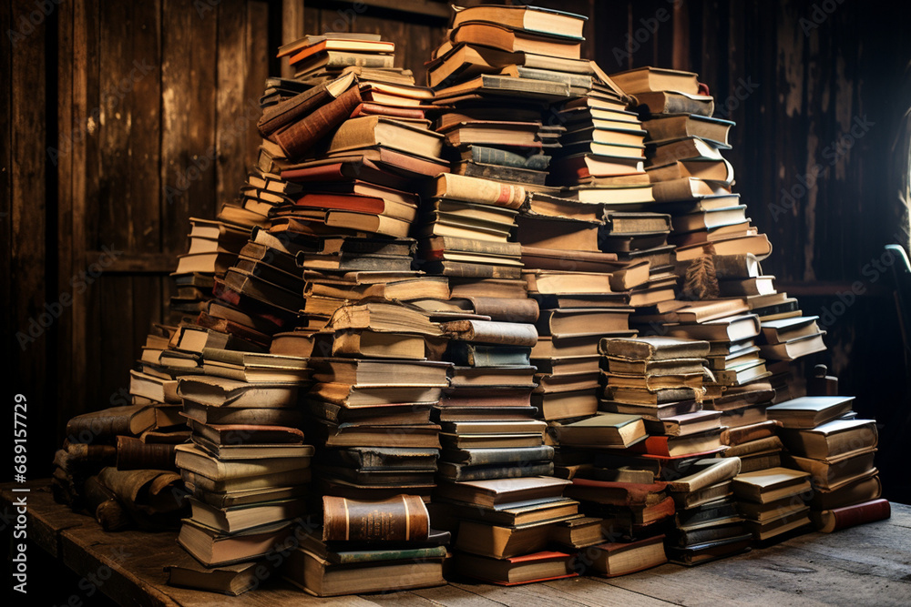 A huge number of old books folded at an angle created with Generative Ai A huge number of old books folded at an angle created with Generative Ai