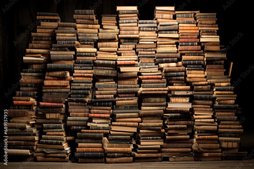 A huge number of old books folded at an angle created with Generative Ai A huge number of old books folded at an angle created with Generative Ai