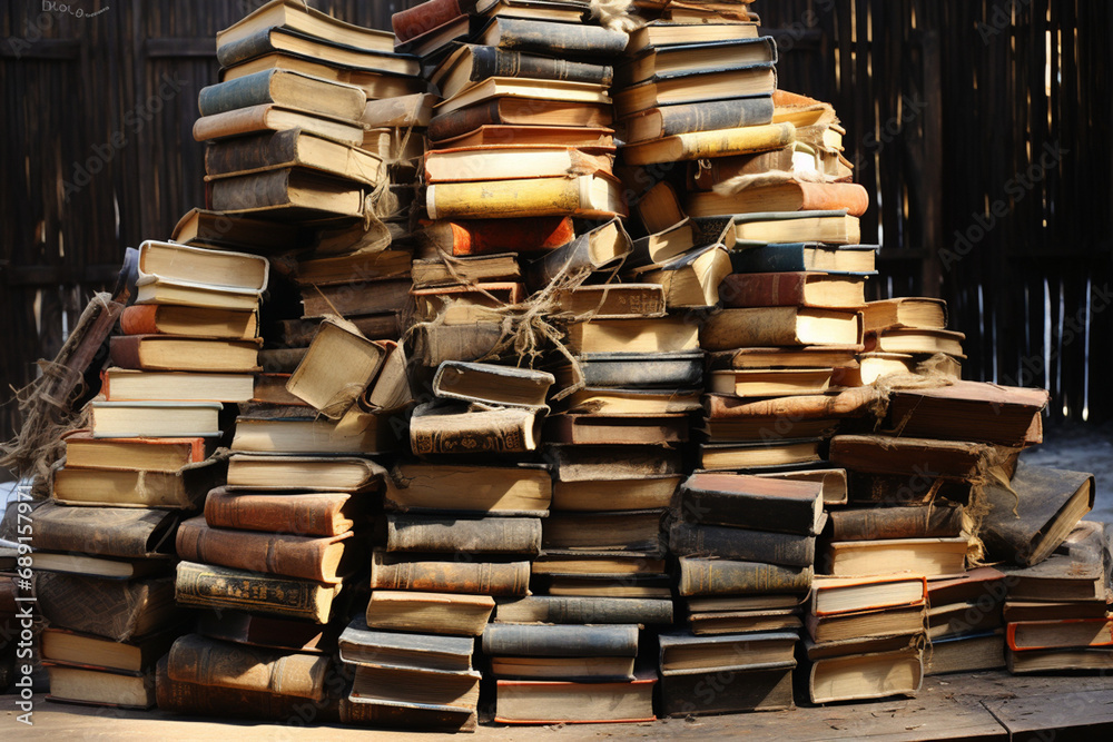 A huge number of old books folded at an angle created with Generative Ai A huge number of old books folded at an angle created with Generative Ai