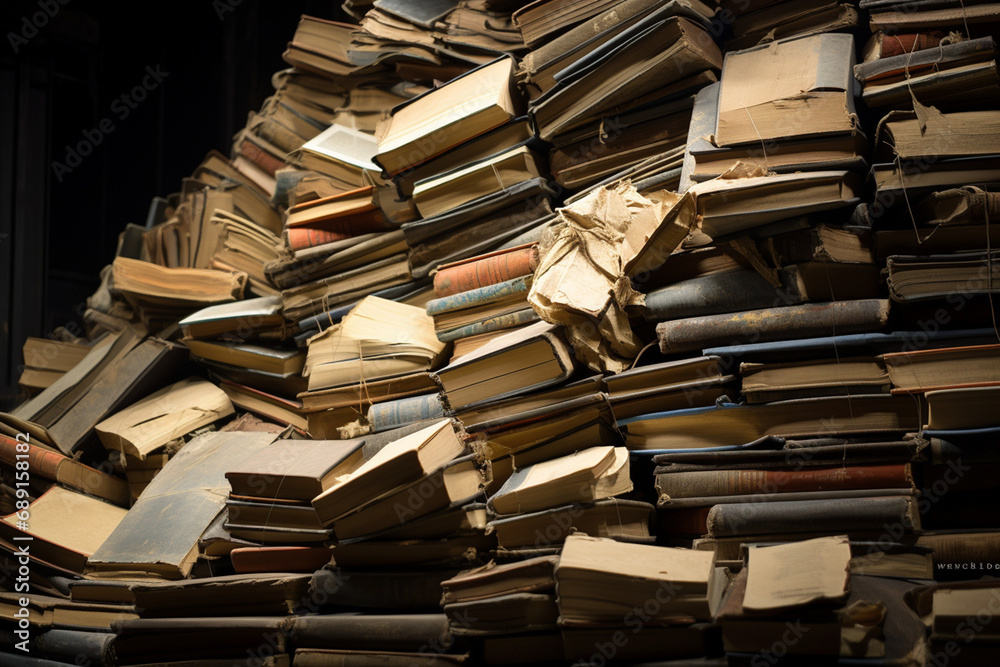 A huge number of old books folded at an angle created with Generative Ai A huge number of old books folded at an angle created with Generative Ai