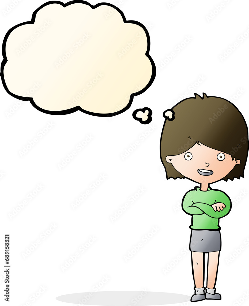 cartoon happy woman with thought bubble cartoon happy woman with thought bubble