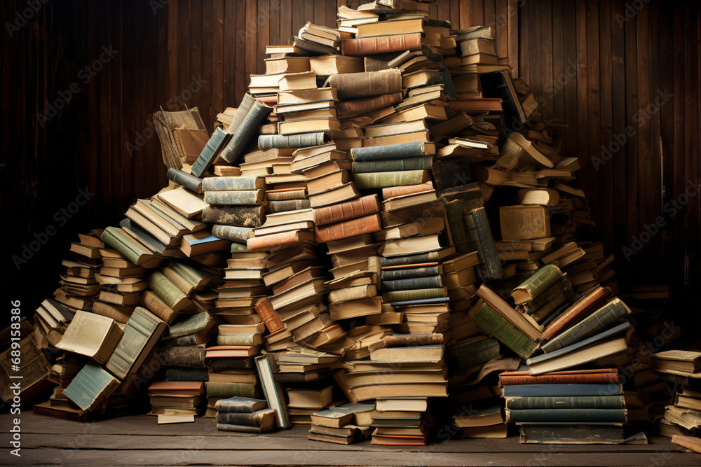 A huge number of old books folded at an angle created with Generative Ai A huge number of old books folded at an angle created with Generative Ai