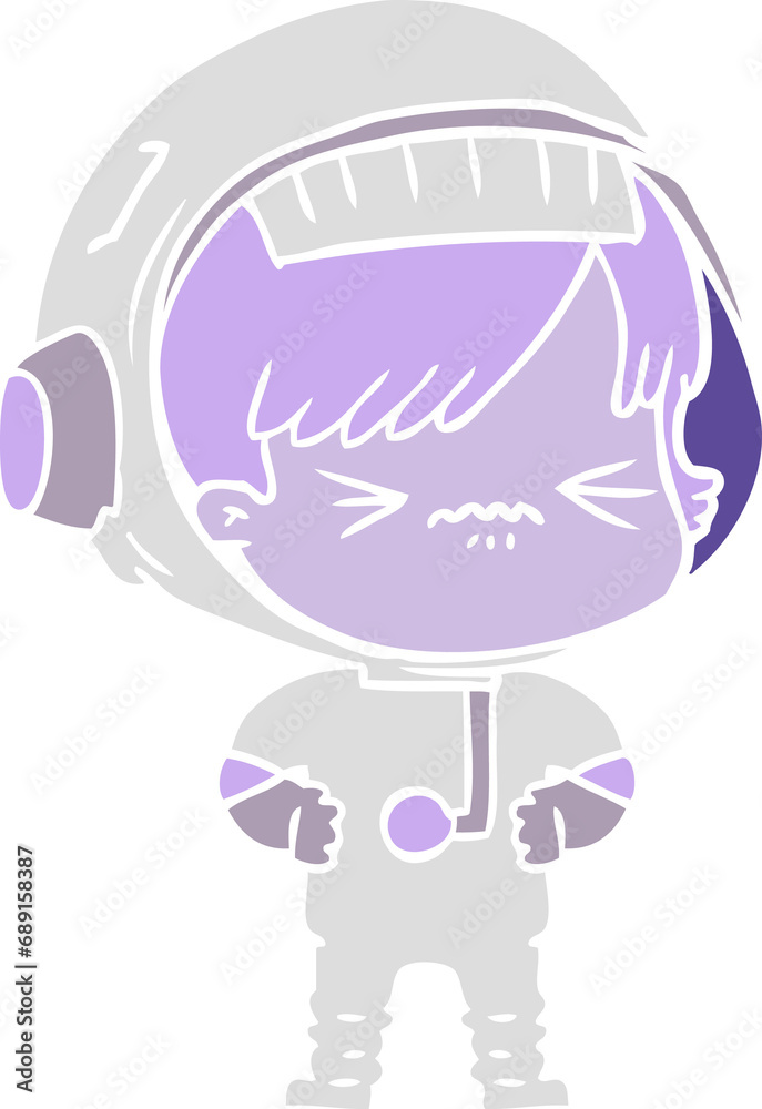 angry flat color style cartoon space girl angry flat color style cartoon space girl