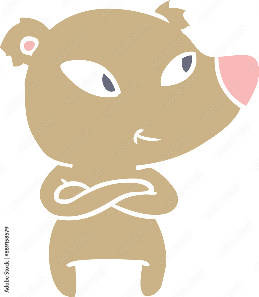 cute flat color style cartoon bear with crossed arms cute flat color style cartoon bear with crossed arms