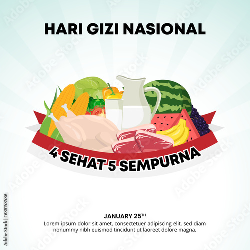Hari Gizi Nasional or Indonesian Nutrition Day background with healthy food photo