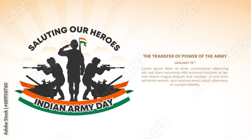 Indian Army Day background with silhouette soldiers and flag