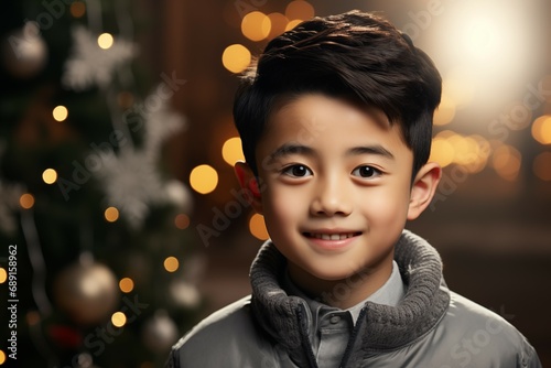 Happy Chinese Boy on a Christmas Background © imagemir
