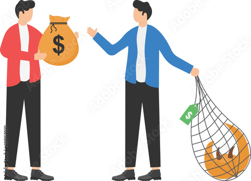 Illegal wildlife trade concept, two men are buying and selling endangered species.

