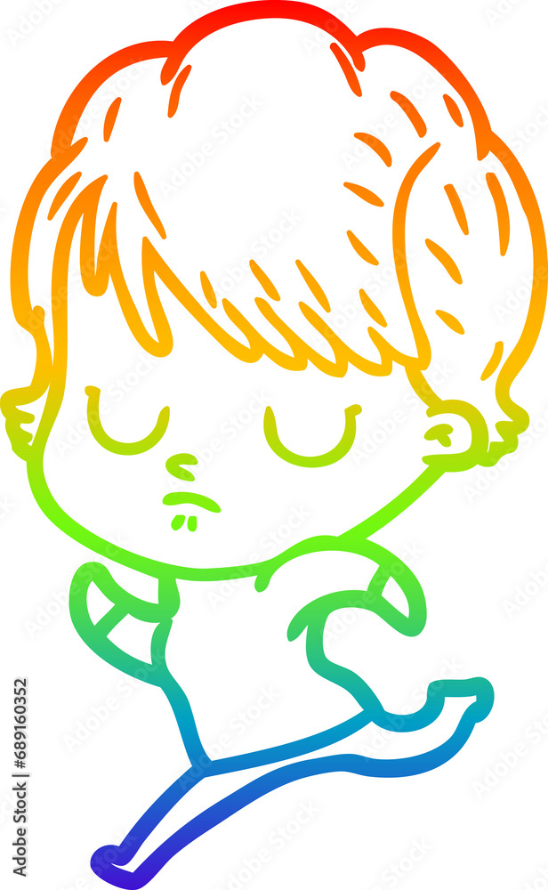 Fototapeta premium rainbow gradient line drawing of a cartoon woman