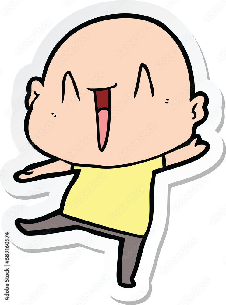 sticker of a happy cartoon bald man