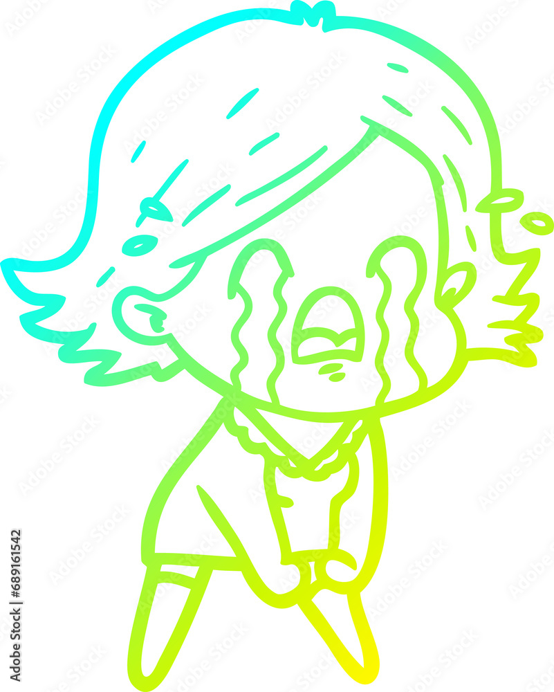 cold gradient line drawing of a cartoon woman crying cold gradient line drawing of a cartoon woman crying
