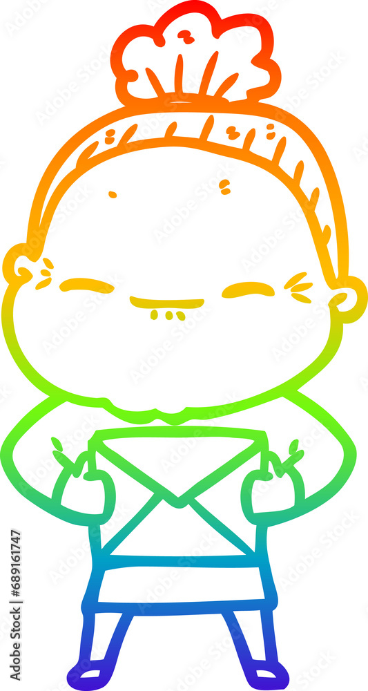 rainbow gradient line drawing of a cartoon peaceful old woman rainbow gradient line drawing of a cartoon peaceful old woman