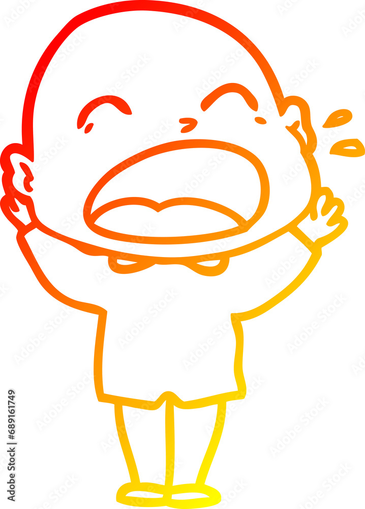 warm gradient line drawing of a cartoon shouting bald man warm gradient line drawing of a cartoon shouting bald man