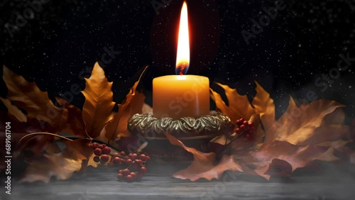 Motion graphics stock footage. Candle flamed in dark. Close up view of burning candles on a dark background photo
