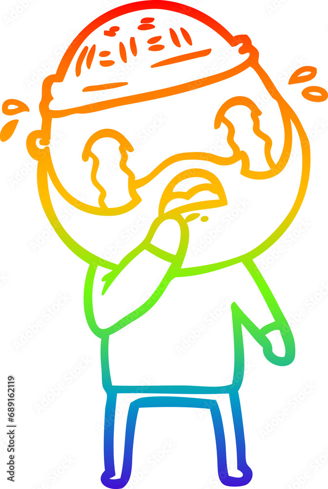 rainbow gradient line drawing of a cartoon bearded man crying rainbow gradient line drawing of a cartoon bearded man crying