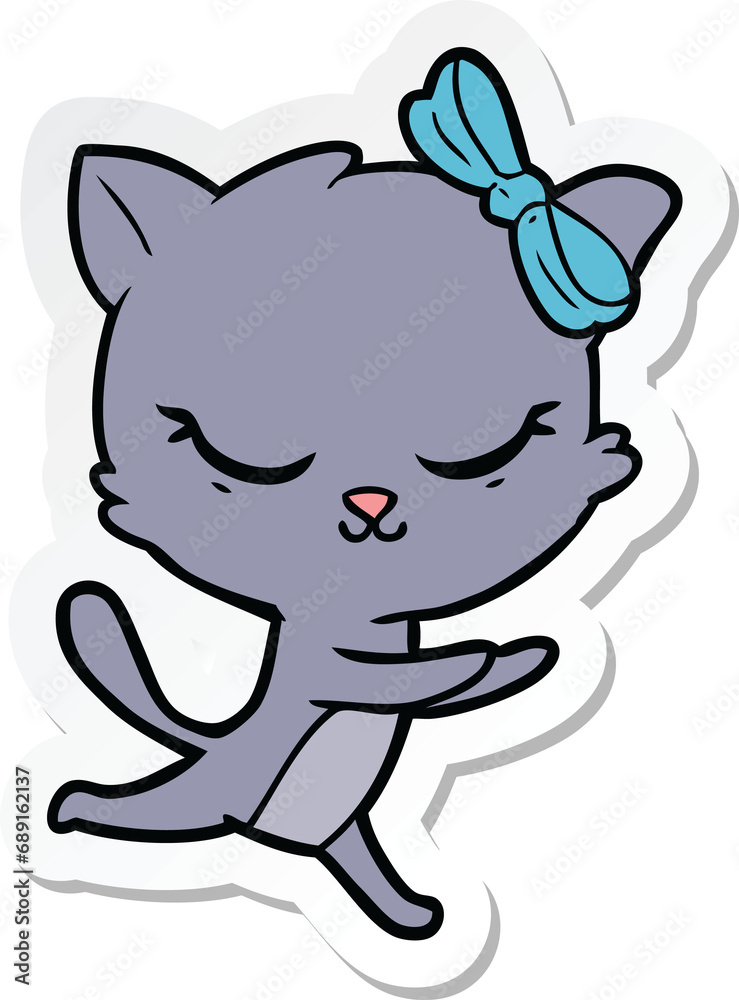 sticker of a cute cartoon cat with bow sticker of a cute cartoon cat with bow