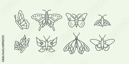 icon set butterfly logo line art illustration design minimalist creative from insect beautiful