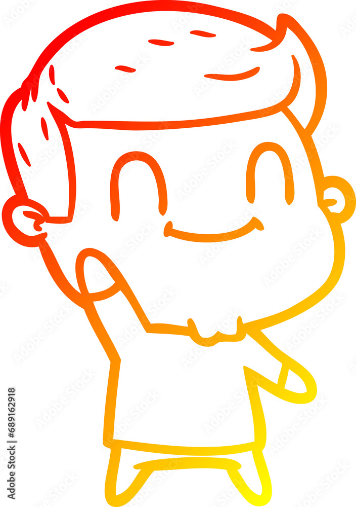 warm gradient line drawing of a cartoon happy man