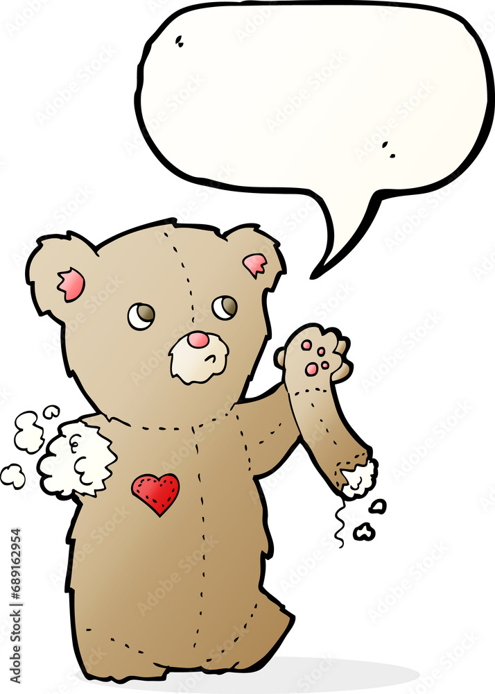 cartoon teddy bear with torn arm with speech bubble cartoon teddy bear with torn arm with speech bubble