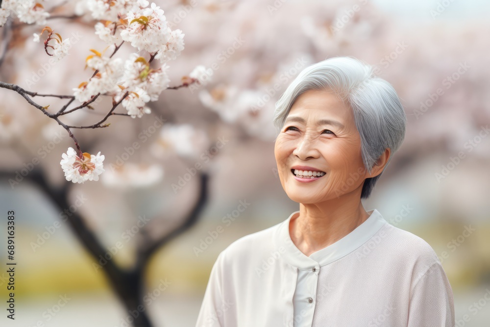 Happy Old Chinese Woman On Pastel Background Happy Old Chinese Woman On Pastel Background