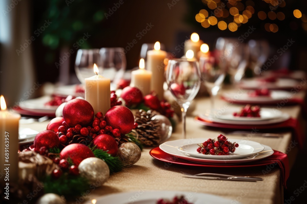 Beautiful And Festive Christmas Dinner Table Decoration. Сoncept Rustic Charm, Elegant Centerpieces, Holiday Sparkle, Diy Place Settings, Cozy Atmosphere
