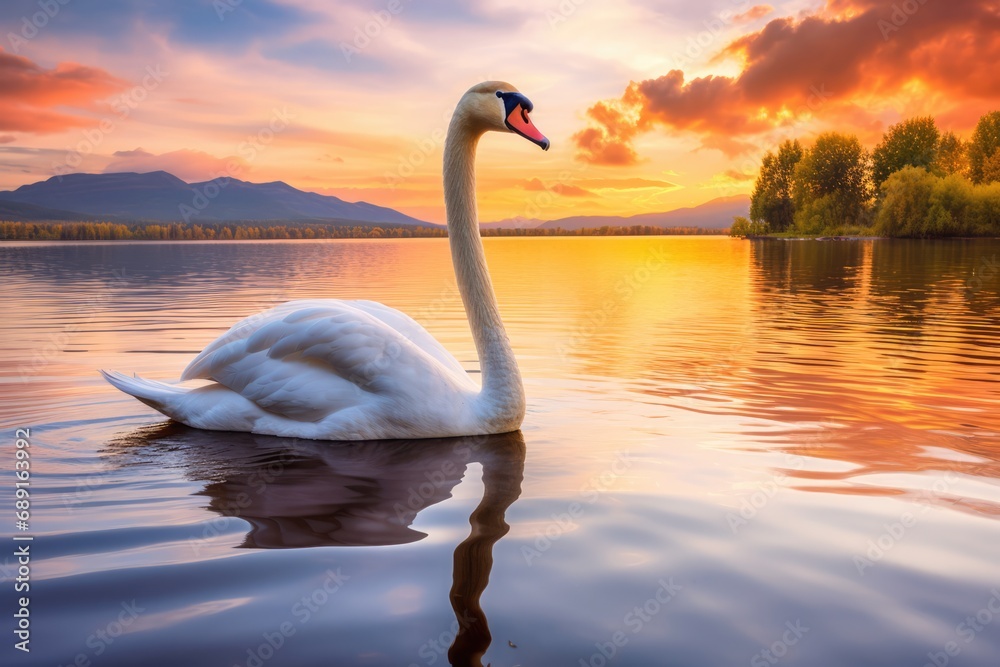 Calm Nature Scene Depicts Stunning White Swan In Lake