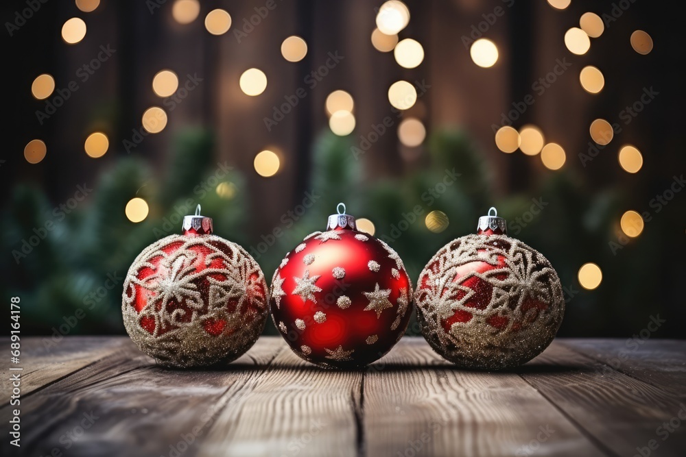 Christmas Tree Branch Decorations On Wooden Table Christmas Tree Branch Decorations On Wooden Table